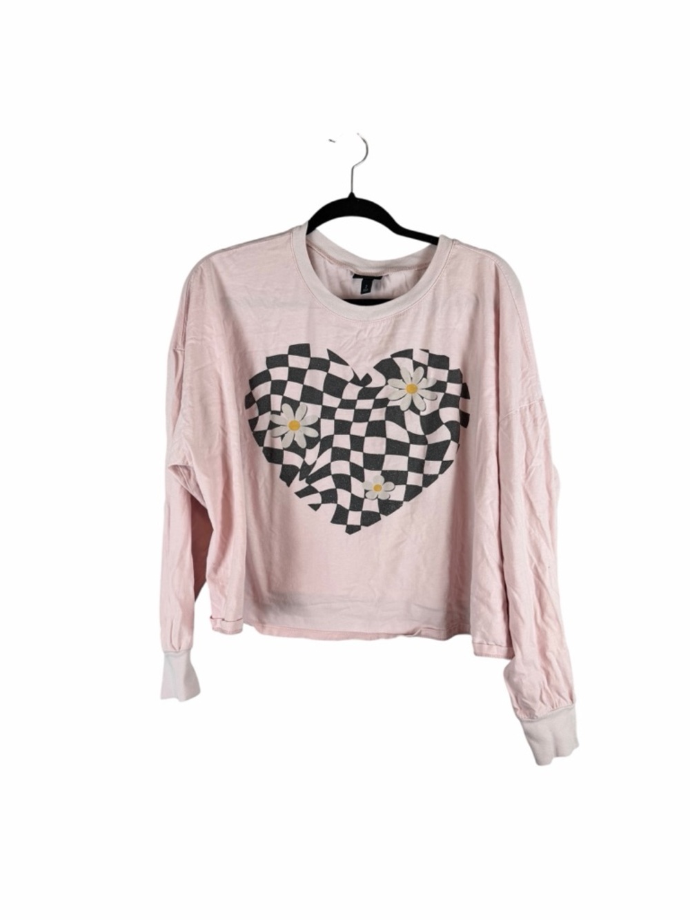 Torrid Pink Checkered Heart Daisy Graphic Long Sleeve Tee Size 2